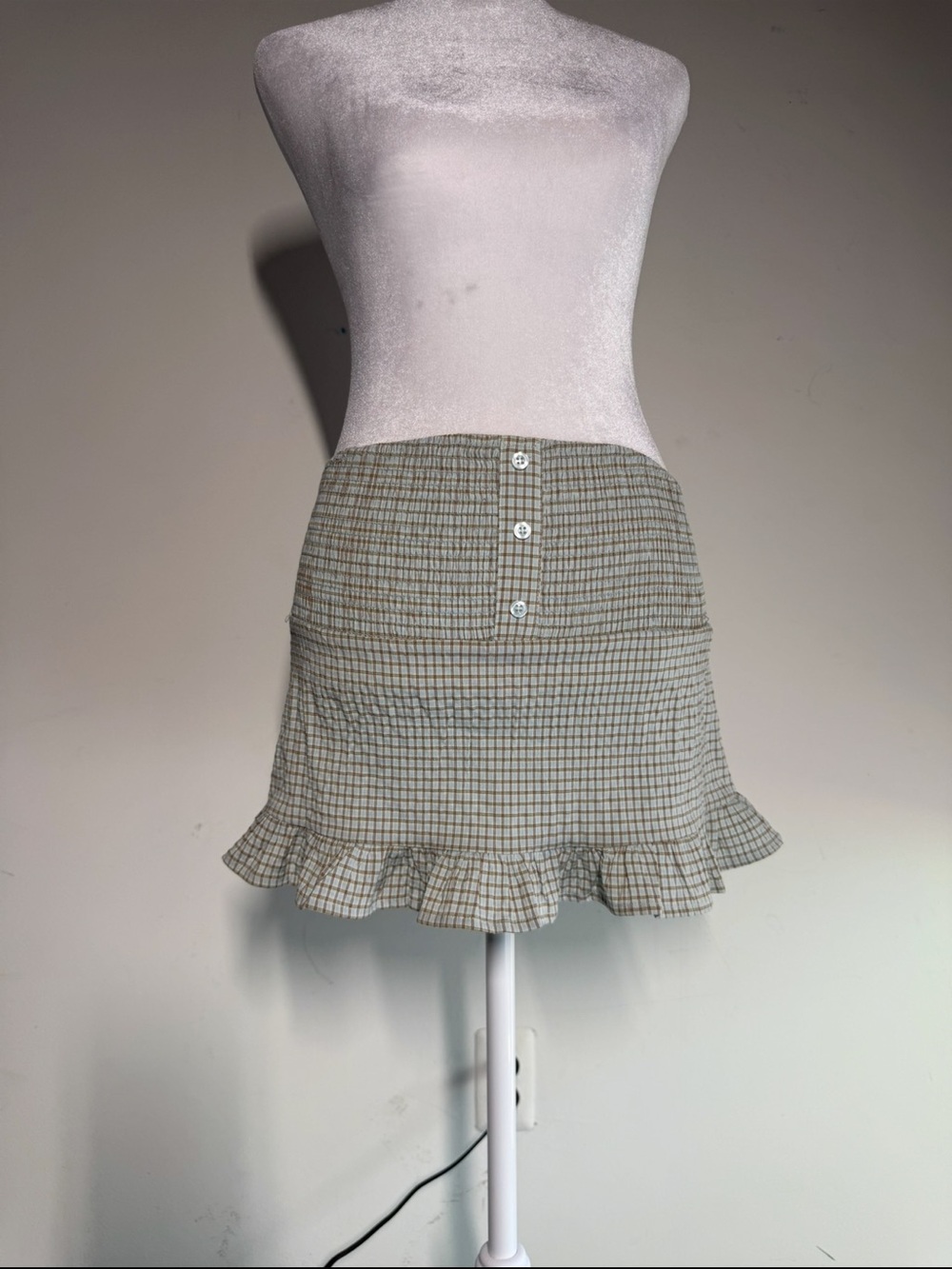 PacSun Beige Plaid Ruffle-Hem Mini Skirt
